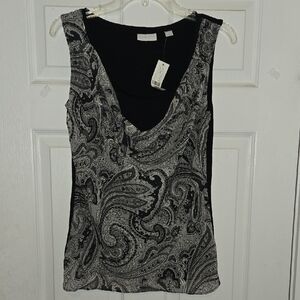 New York & Company Black and Gray Paisley Blouse